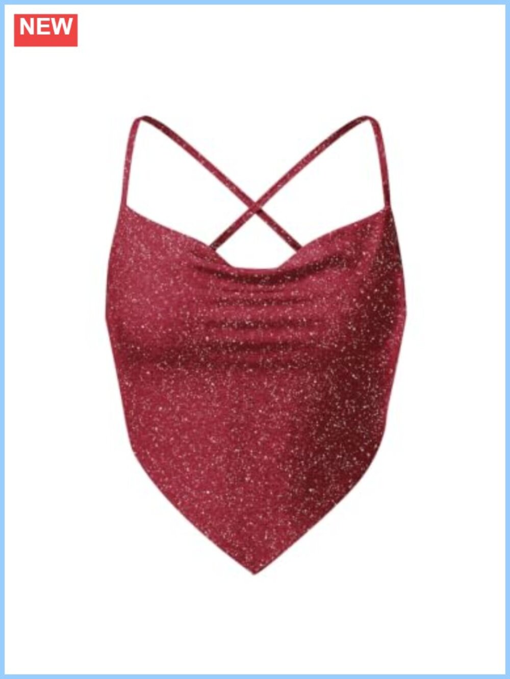Womens Y2K Sequin Ruched Cowl Neck Backless Crop Cami Top